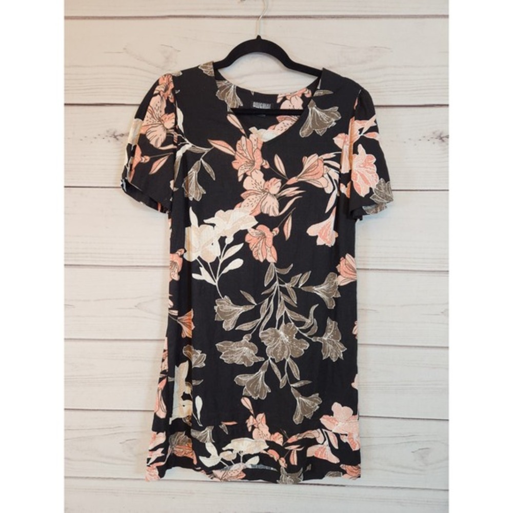 Nicole Miller Women's Multicolor Floral‎ Linen V-Neck Short Sleeve Mini Dress S